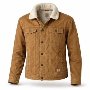Carhartt Sherpa Lined Corduroy Jacket Women's Small Tan Trucker Coat Work Wear
